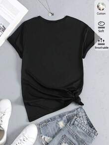 Women's Black Cotton Graphic T-Shirt, 180g, Short Sleeve Crew Neck With "There's No Business Like Tuna Business" Print - Perfect Casual Top For Ocean Lovers & Humorous Fashionistas - Black - View 4