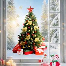 Naklejki samoprzylepne w kształcie choinki, dekoracje do domu, świąteczne naklejki na szyby sklepowe