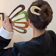 3-Piece Set Of Elegant Vintage U-Shaped Hair Clips - Made Of Acetate, Colorful Patterns, Lightweight And Comfortable, Perfect For Valentine's Day And Special Occasions, Suitable For Ages 14 And Up, Cute Hair Clips - 3Pcs Random - 查看 5