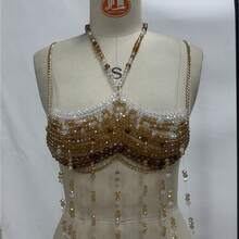 Cadena de pecho de mujer de piedra preciosa popular en oferta caliente, cadena corporal colorida, ropa de playa elegante y sexy para discoteca - Amarillo - Ver 2