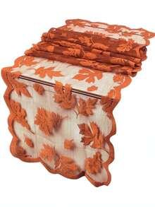 1/2/5pcs Taplak Meja Motif Daun Maple Musim Gugur, Ukuran 13x72 Inci, Taplak Meja Renda Oranye untuk Hari Thanksgiving, Dekorasi Rumah Musim Gugur, Cocok untuk Pesta Makan Malam di Dapur Musim Panen - MultiWarna - View 1
