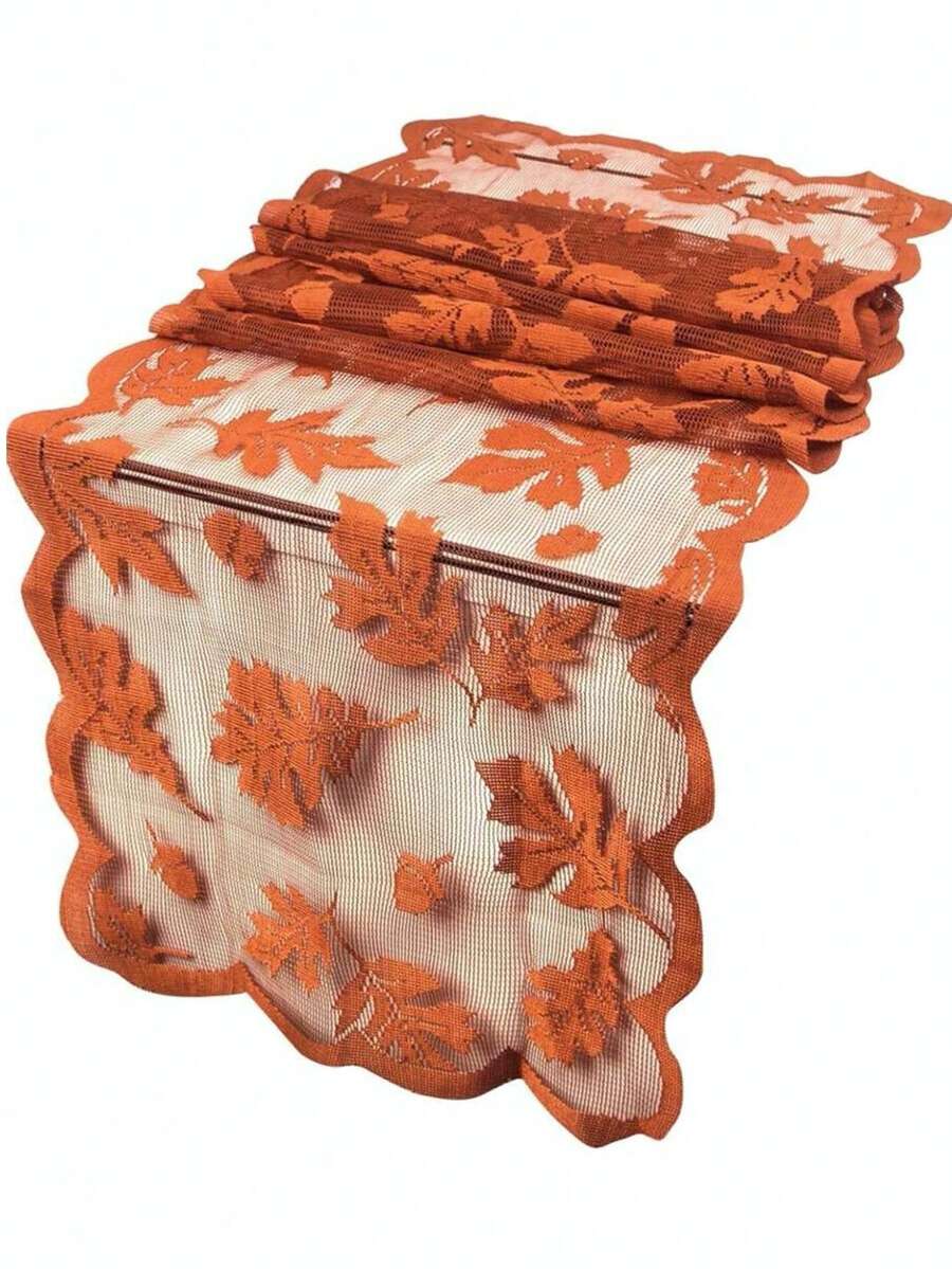1/2/5pcs Taplak Meja Motif Daun Maple Musim Gugur, Ukuran 13x72 Inci, Taplak Meja Renda Oranye untuk Hari Thanksgiving, Dekorasi Rumah Musim Gugur, Cocok untuk Pesta Makan Malam di Dapur Musim Panen - MultiWarna - View 1