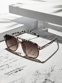 1 Stück unisex Schildpatt-farbiger quadratischer Rahmen Doppelsteg Piloten-Stil Modebrillen für Urlaub, Boho-Shades, Strandaccessoires, Strandaccessoires für Frauen, Brillen-Shades Basics, Herbst-Winter-Damenbekleidung, Geschäftskleidung, Lässig Geschenke, Leopard