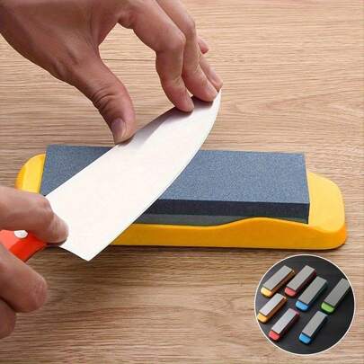 1pc Random Color Removable Diamond Sharpening Stone, Double-Sided, High Hardness, Non-Slip Plastic Base, Portable Sharpening Stone, Manual Knife Sharpening Tool, Suitable For Kitchen Knives, No Electricity Required