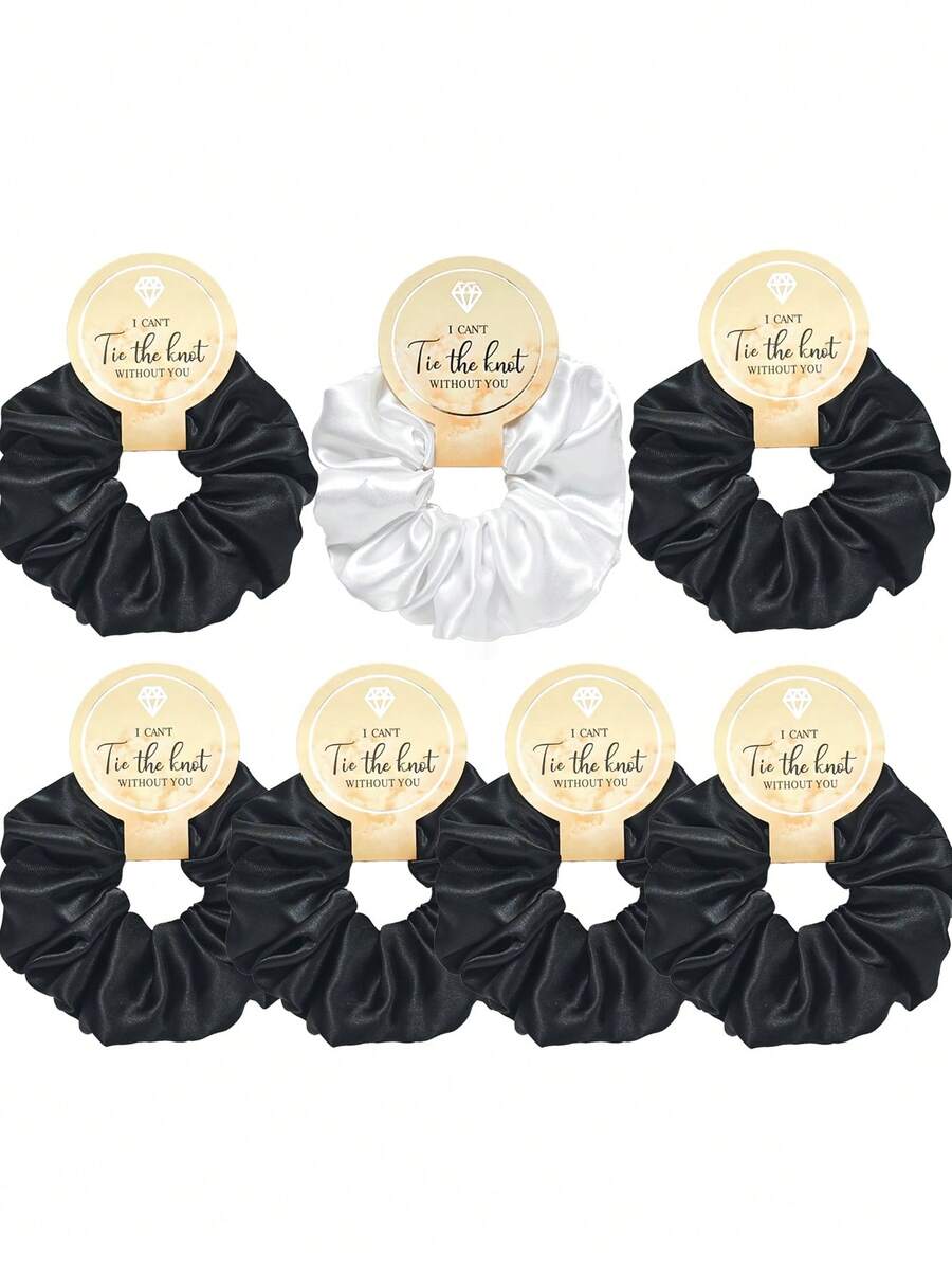 7条装加大码黑色缎面弹力无损水钻发圈，派对礼物、婚礼礼物、伴娘礼物、女士发绳、洗脸发饰、发圈、运动发绳、头饰马尾辫发饰弹力发带