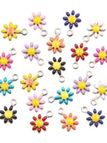10 Pieces, 10 Colors, 7X10mm Stainless Steel Accessory, Plant Charm, Colorful Droplet Sunflower And Daisy Pendant