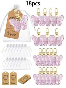 1pc/6pcs/12pcs/20pcs Creative Butterfly Keychain Set, Colorful Butterfly Keychain Set, Comes With Transparent Hard Cloth Bag, Thank You Label, DIY Keychain, Creative Keychain, Backpack Pendant, Bag Accessories, Car Keyring