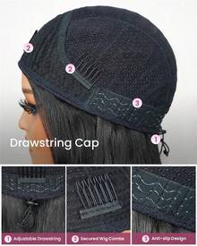 Jerry Curly One Fit All Half Wigs Human Hair 3 In 1 Half Wig Curly Wear & Go Drawsting Wigs No Glue Need Flip Over Half Wig Seamless Clip In  Deep Wave Headband Wig Beginner Friendly For Women - Natural Black - 查看 7