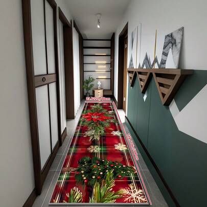 Christmas Theme Red Floral Print Carpet - Waterproof, Stain-Resistant, Anti-Slip, Knitted, Machine Washable, Square Polyester Carpet, Suitable For Living Room, Bedroom, Balcony Decor - Suitable For Christmas, Halloween, Easter