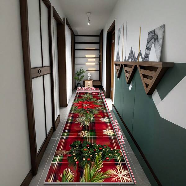 Christmas Theme Red Floral Print Carpet - Waterproof, Stain-Resistant, Anti-Slip, Knitted, Machine Washable, Square Polyester Carpet, Suitable For Living Room, Bedroom, Balcony Decor - Suitable For Christmas, Halloween, Easter