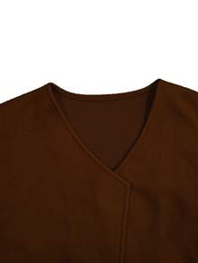 Damen einfacher, eleganter einfarbiger V-Ausschnitt Langarm Kurzmantel, geeignet für Herbst/Winter Alltagstragen, Pendeln, eleganter lässiger Mehrzweck, kann mit Schal und loser Oberbekleidung kombiniert werden