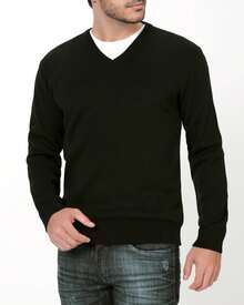 Basic V-Neck Knit Top, Fall/Winter, Regular Fit - Negro - Ver 1