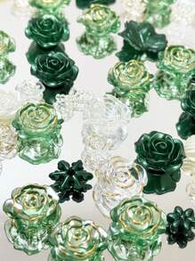 Eine Tasche mit 70g Großmutter Grün Gold kantigen grünen Rosen Gemisch, Bogen, Faux Perle DIY Armband, Handy-Hülle, Halskette, Schmuck, hausgemachte Geschenke für Freunde, perforierte Multifunktions-Schmuck und dekorative Requisiten können als Rahmen-Dekoration verwendet werden.