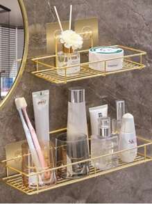 Luxury Wall-Mounted Bathroom Organizer Rack, No Drilling Required, Vanity Storage Shelf For Toiletries - Gold - View 8