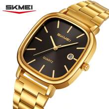 SKMEI 2551 男式现代方形休闲石英腕表奢华古董运动设计合金表壳和不锈钢表带