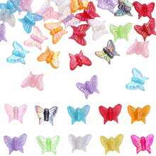 100Pcs 13*16mm Acrylic Iridescent Butterfly Loose Beads Earrings Pendant Jewelry Making Material Handmade DIY Accessories - Loại bướm - Xem 3