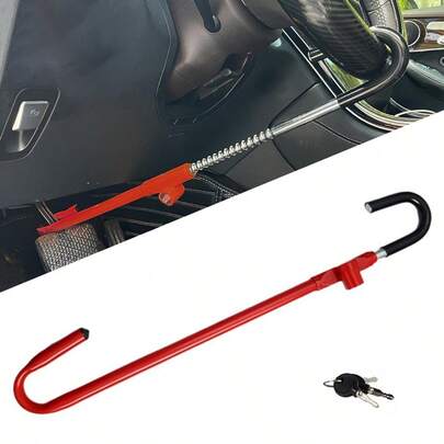 Car Steering Wheel To Pedal Lock Anti-Theft Device Twin Hook With 2 Keys Red F