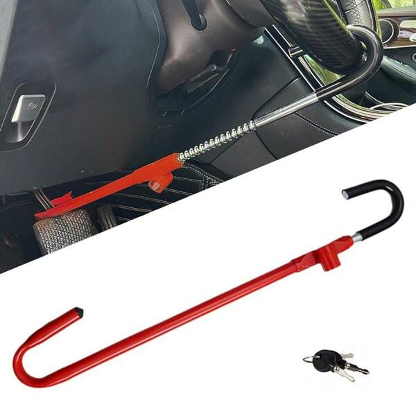 Car Steering Wheel To Pedal Lock Anti-Theft Device Twin Hook With 2 Keys Red F