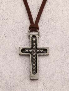 1pc Vintage Wooden Cross Necklace For Men & Women, Suitable For Daily Wear, Parties, Easter, Halloween - Wooden Cross - View 10