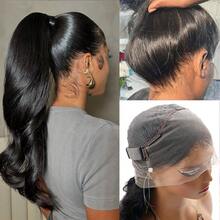 bling hair Hidden Strap Straight 360 Lace Front Wigs Human Hair Invisi Strap Straight Lace Front Wigs Human Hair Pre Plucked Drawstring 360 Frontal Glueless Wigs For Women 200 Density Full Lace Wig,22 Inch - Natural Black - 查看 2