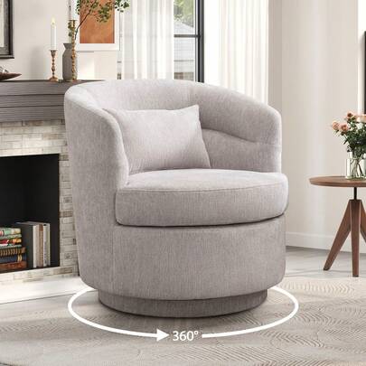 EBELLO Swivel Accent Chair, Mid-Century Modern Upholstered Arm Chair For Living Room, Bedroom