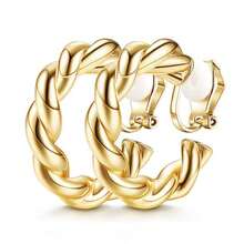 9 pares de clips y aretes de oro de 14k chapados en oro gruesos, sin agujeros en las orejas, adecuados para que las mujeres los usen