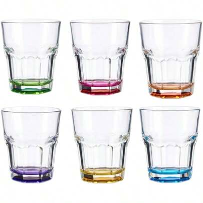 BLOOM STORE - Pack de 6 Vasos de Cristal 285ml – Base de Colores Surtidos | Vasos Elegantes para Agua, Cócteles, Jugos y Refrescos | Cristalería Moderna para Hogar, Fiestas y Terraza