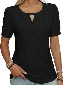 Women Summer Basic T-Shirt Casual Cutout Eyelets Short Sleeves Tops For Streetwear Aesthetic Grunge Clothes - Black - View 6