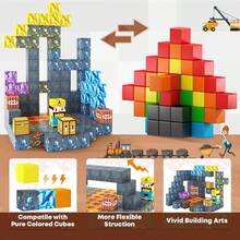 Magnetic Building Blocks Playset, Magnetic Mining World Cubic Crystal Sword Educational Sensory Toys, Best Gift For Boys Girls Kids, STEM Education, 3+ Years Old, DIY Pixel Style - Multicolor - View 7