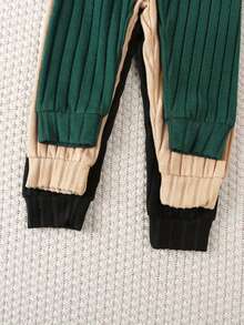 6件套男童休闲运动学院风街头罗纹长袖T恤套装，包含T恤和裤子，适合春秋季日常穿着、上学、户外活动、运动和圣诞节。 - 彩色 - 查看 10