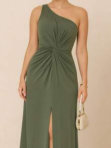 Bridesmaid Dress Guests Promotion Knot Olive Green Fuchsia Black Lilac Terracotta Emerald Royal Red Marsala Navy Without Shine - 橄欖綠 - 查看 3