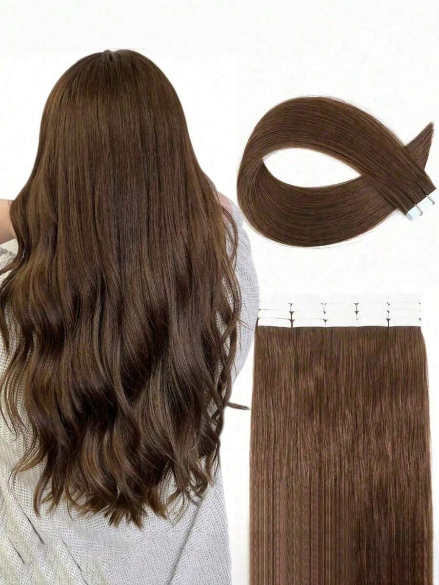 Straight Skin Weft Tape Remy Hair Natural Invisible PU Tape In Human Hair Extensions Tape In Hair #4 Hair Extensions - S6 - View 1