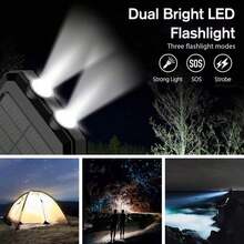 20000mAh Solar Power Bank Portable Solar Mobile Phone Charger, Camping External Battery Charger For Mobile Phones, 2 USB/ LED Flashlights With Compass For Outdoor Activities, Portable Solar Power Bank - màu đen - Xem 4