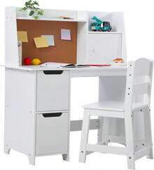 Kids Desk and Chair Set, Mesa de Estudio Infantil con Silla y Almacenamiento - Juego de Escritorio para Niños 3-8 Años, Incluye Estantería y Gabinetes, Ideal para Aprender, Pintar y Jugar - Blanco - Ver 7