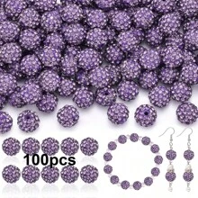 50/100pcs 10mm Handmade Ice Series Crystal Clay Beads - Baseball Sparkle Shamballa Disco Ball Design, Light Blue Fancy Sparkle, For DIY Jewelry Making, Necklace, Christmas Decoration, Crystal Beads, Necklace Bead Accessories, Shiny Bead Design, Handmade Beads
