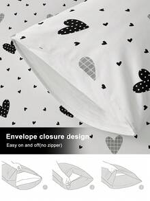 1个轻盈透气枕套，黑白卡通爱心图案，柔软舒适，信封式开口，抗皱，呵护秀发和肌肤，改善睡眠，不含枕芯，适用于卧室、床上用品，超柔软透气，无填充物，可机洗，适用于客厅、家居、卧室装饰、房间装饰，通过OEKO-TEX认证 - 彩色 - 查看 5