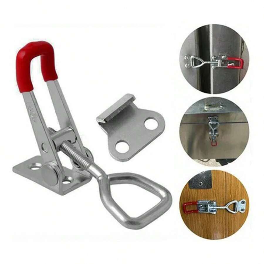 Abrazadera de palanca con pestillo con clip de acero inoxidable 304, ampliamente utilizada en carpintería, mejoras para el hogar, instalación de equipos electrónicos, etc. - Rojo - Ver 1