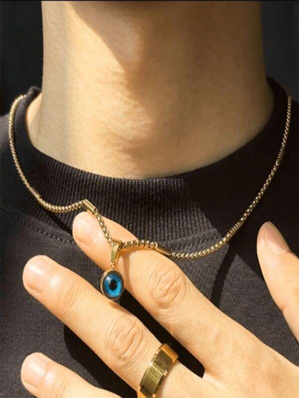 Herren goldene Böser Blick quadratische Röhren Halskette, einzigartiges vielseitiges Nischen-Luxus-Accessoire, stilvolle minimalistische hochwertige Modeschmuck Geschenkidee