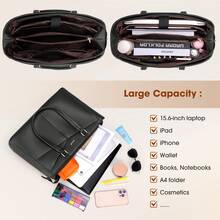 NEWHEY 15.6 英寸防水笔记本电脑背包，带防盗磁扣，大容量 PU 皮革包，适合工作和旅行，可装笔记本电脑、iPad - 彩色 - 查看 5