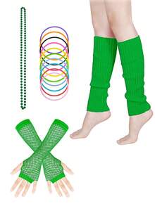 D EXCEED 4/11/12Pcs Women's 70s-80s Costume Accessories – Neon Beaded Necklaces, Bracelets, Gloves, Leg Warmers – For Vintage Themed Parties, 70s-80s Reunions, Retro Fashion Events & Classic Rock Concerts​ - Multicolor - View 23