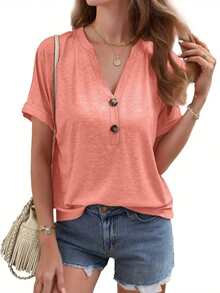 SANOPY Plus Size Women'S Solid 3-Pack V-Neck T-Shirt Set - Stretch Polyester, Machine Washable Short Sleeve Top - Perfect For Spring And Summer Casual Wear - 彩色 - 查看 5