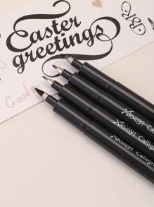 4-Piece Artistic Calligraphy Brush Set With Beautiful Floral Fonts, Perfect For Signing And Journaling, Perfect For Back To School (Styles Shipped Randomly).