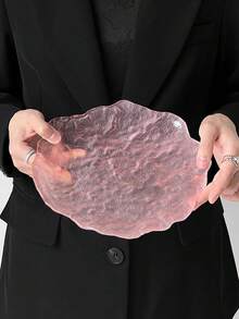 1pc Asymmetrical Glass Glacier Tray, High-End Icy Plate, Home Kitchen Dessert Fruit Cake Snack Tray, Jewelry Storage Dish - Pink - View 11