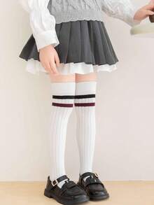 1双/4双装 儿童春夏条纹过膝袜，学院风中筒袜，百搭长筒袜，适合女孩 - 彩色 - 查看 6
