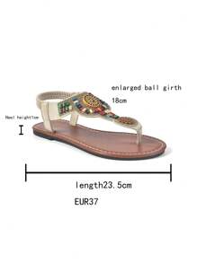 Latest Bohemian Style Roman Flat Sandals, Brown Toe Post Women Flat Sandals - Beige - View 8