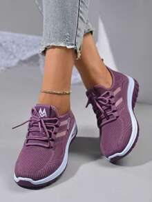 [Comfortable Slip-On Sneakers] Lightweight And Comfortable Women's Breathable Knitted Slip-On Sneakers, Low-Top Casual Shoes For All Seasons, Available In A Variety Of Sizes - 紫色 - 查看 5