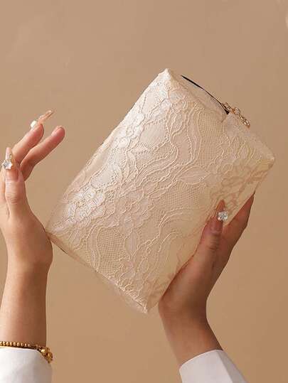 1 件蕾丝铅笔盒、纱布铅笔盒、旅行洗漱包、便携耐用、学校文具收纳、便携式化妆包、防水铅笔盒，用于便携式化妆品和文具收纳、时尚色彩、创意礼物、适合感恩节、圣诞节、生日、万圣节装饰、波西米亚风格，适合重返校园