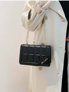 Multi Functional Solid Color PU Leather Flap Quilted Bag, Simple Large Capacity Travel Vacation Metal Chain Square Bag, Simple Diagonal Shoulder Bag, Black Square Bag, Fashionable Business Commuting Shoulder Bag, Lightweight Outdoor Shopping Women's Crossbody Bag,Women's Tote Bag, Women's Fashion Backpack, Women's Functional Backpack, Women's Handbag, Women's Shoulder Bag, Women's Dinner Bag, Women's Backpack, Wallet, Elegant Women's Handbag, Handbag, Women's Work Bag, Travel Essentials, Beach Bag, Women's Wallet And Handbag, Essential Items For Shipping, White Wallet, Vacation Essentials, Wedding Supplies - 彩色 - 查看 5