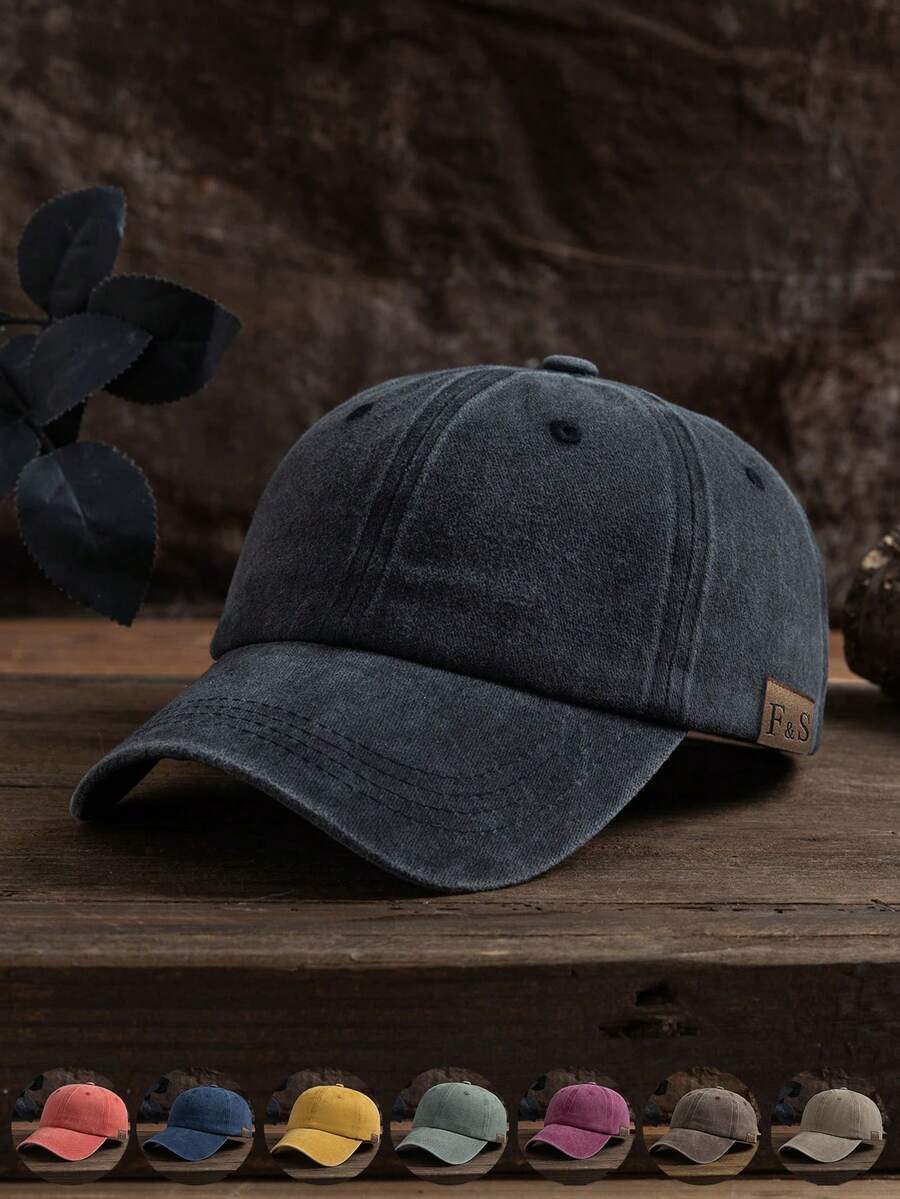 1 pieza Gorra de béisbol unisex de estilo casual y de moda para exteriores, ajustable, con etiqueta, de unicolor lavado, estilo retro de calle, adecuada para combinar a diario, tipo gorra de papá - A - Ver 1