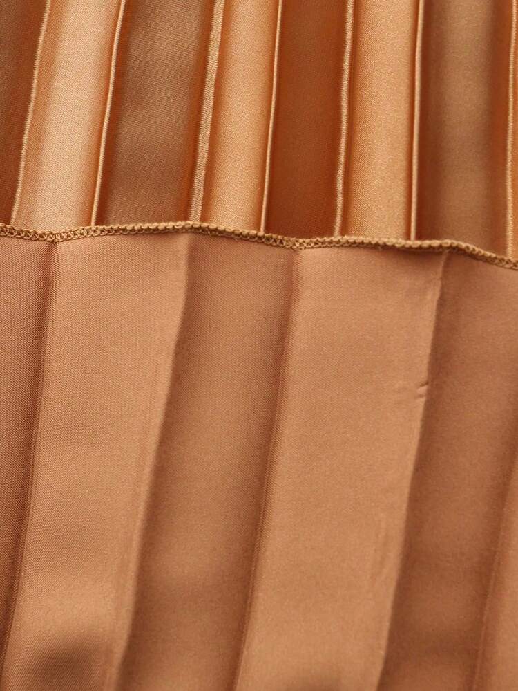 ZIAI Vestido de oficina plisado de cintura alta para mujer, vestido elegante de longitud media (sin cinturón) - Amarillo - Añade 10